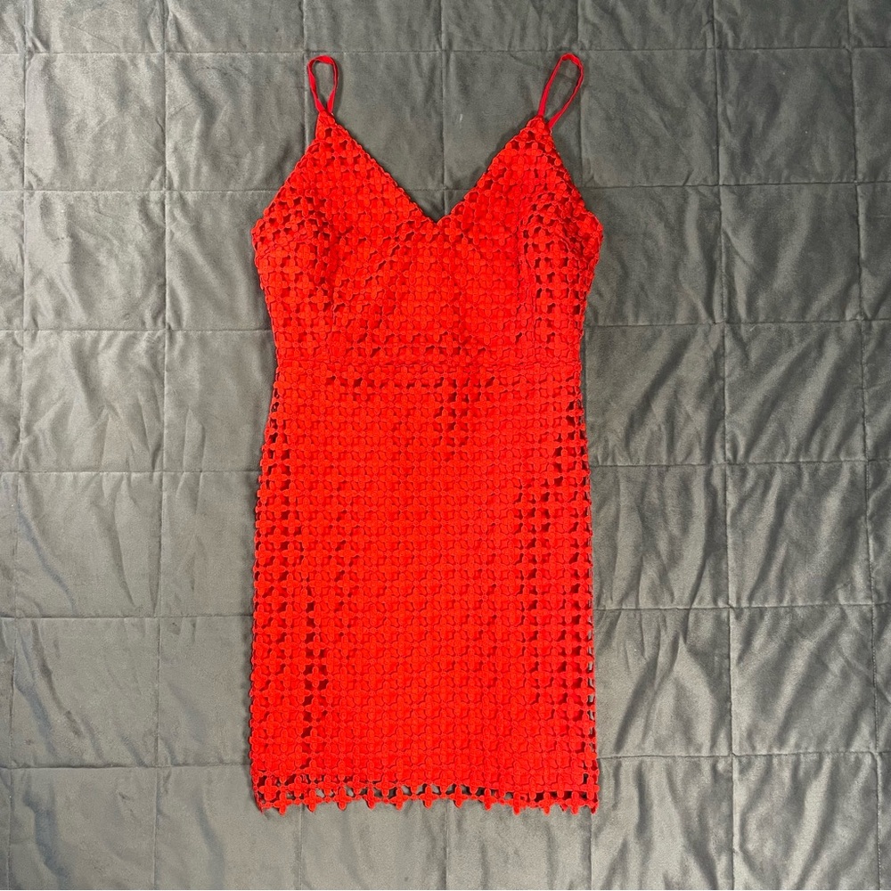 Lulus Red Crochet Bodycon Mini Dress Small – Date Night - Picture 4 of 10